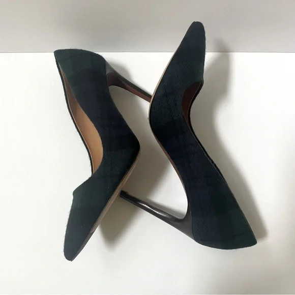 NEW Ralph Lauren Celia Purple Label Black Watch Tartan Stiletto Pumps Size 7 Heels